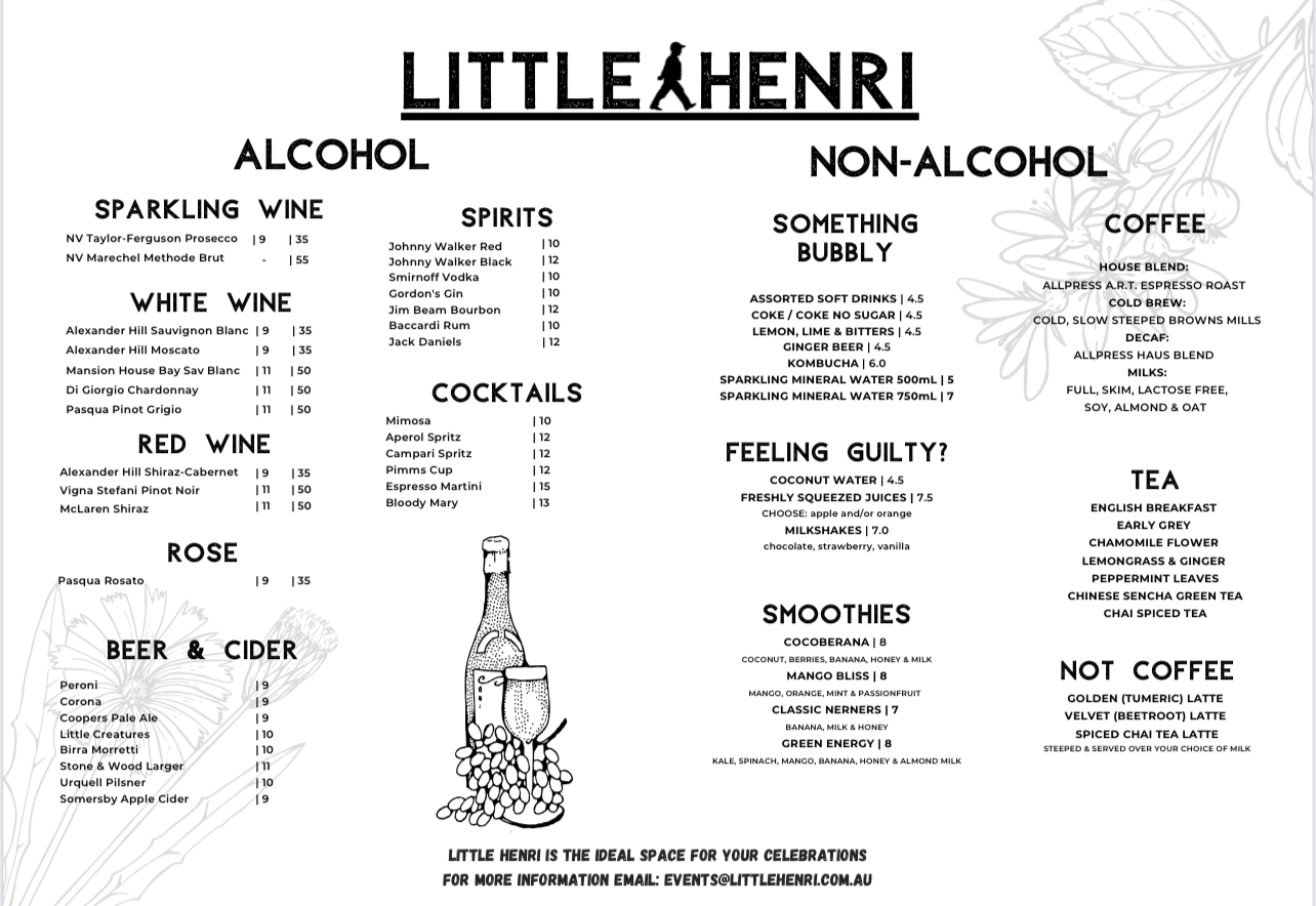 Little Henri Drinks Menu