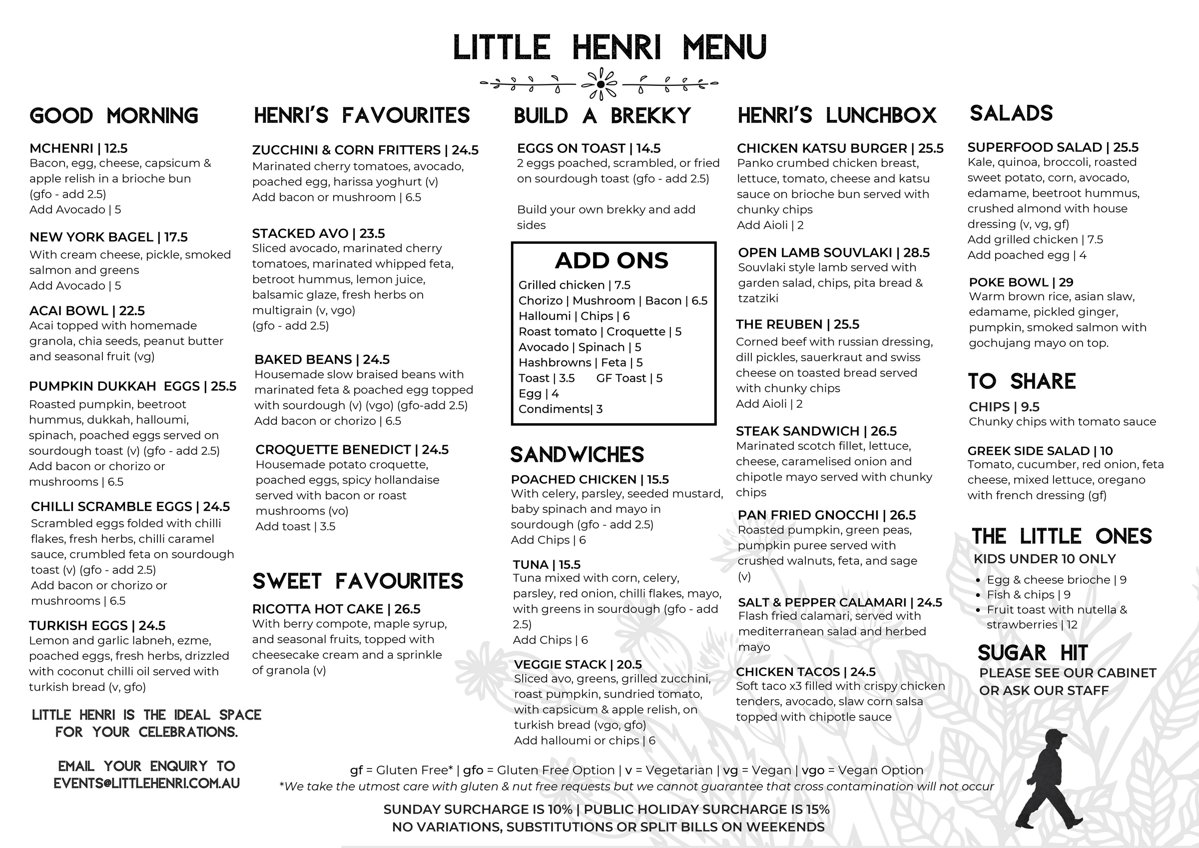 Little Henri Cafe Food Menu - July 2026