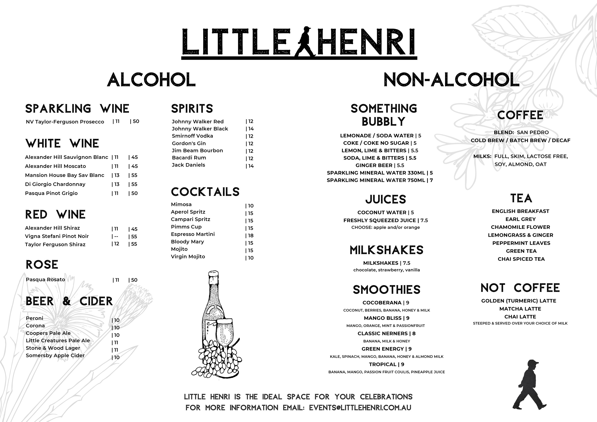 Little Henri Cafe Drinks Menu - July 2026